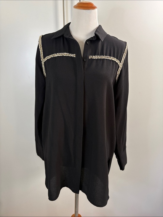 Porter Collective Tops - Porter Collective Black Button-Down Shirt with Metallic Trim L
